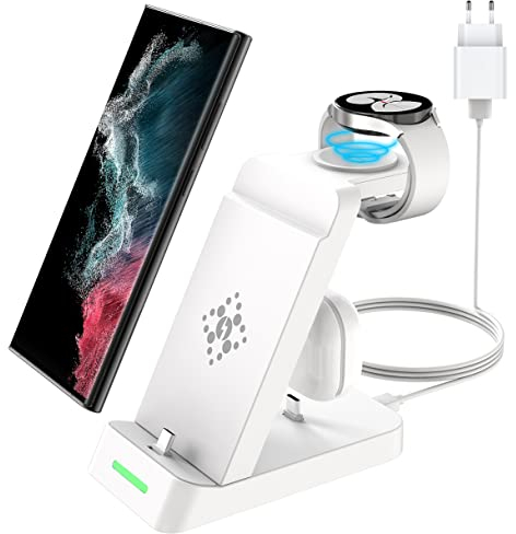 Aimtel USB C Ladestation kompatibel mit Galaxy Watch und Handy, 3 in 1 Ladegerät für Galaxy S25/S25+/S25 Ultra/S24/S23/S22/S21/S20/Z Flip/Fold 7/6/5, für Galaxy Watch 8/8/Classic7/6/Galaxy Able/Buds