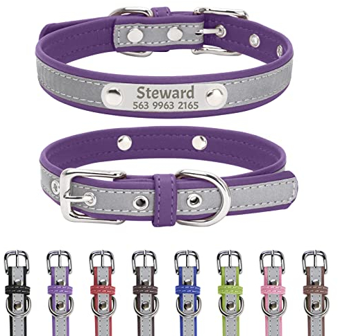 Uiopa Personalised Dog Collars, Reflective Dog Collar with Custom Stainless Steel Name Plate, Personalised Collar Adjustable for Small Medium Large Puppy Dogs