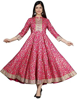 Kurtis indien pakistanais pour femme - Vêtements de fête longs anarkali Kurta pour femmes robes décontractées hauts tuniques prêts à porter, Rose_1., X-Large