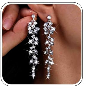 Long Crystal Tassel Drop Earrings for Women Silver Plated Sparkly Rhinestone Chandelier Dangle Earrings Bridal Wedding Bridesmaid Prom Evening Party Costume Jewellery Gift for Her