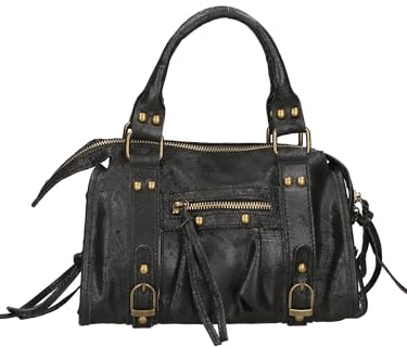Gave Lux Borsa Donna Vera Pelle Scamosciata 25cm, Prodotto Artigianale Made in Italy, Con Manico, a Spalla o a Tracolla, GLX220609123FBG-NERO
