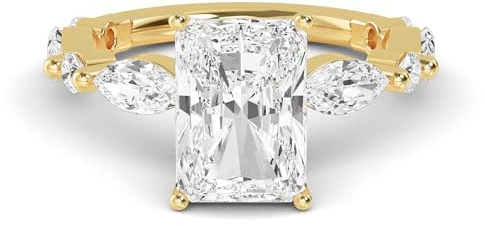 1 Carat (ctw) 14K Yellow Gold Radiant Cut LAB GROWN Diamond Side Stone Engagement Ring (Color E-F, Clarity VS2-SI1) HDD57497