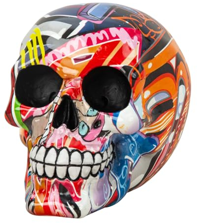 Lifestyle & More Totenkopf Skulptur Dekofigur Pop Art aus Kunststein Mehrfarbig Höhe 12cm b=15cm