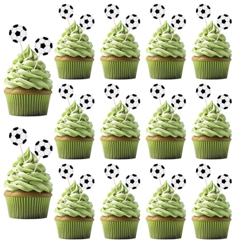 Molain 48 piezas de fútbol para decoración de tartas, decoración de pastel de fútbol vívida, decoración de cupcakes de fútbol para boda, cumpleaños, aniversario, deportes, fiesta temática, decoración