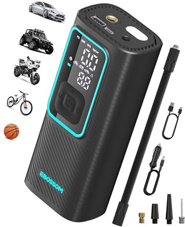 Luftkompressor Mini 10.3Bar Akku Luftpumpe,6000mAh Tragbare Elektrische Kompressor,Tragbare Fahrradpumpe mit alle ventile für Auto,Motorrad,Fahrrad,Mit Powerbank,LED-Licht,Automatischem Abschalten