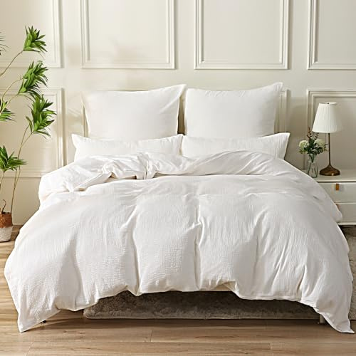 SOULFUL Housse de Couette 240x260 Gaze de Coton, Certifié Oeko-TEX, Blanc Cassé Ensembles de Housse de Couette avec Fermeture Éclair, Parure de Lit 2 Personnes 240x260 avec 2 Taie d'oreiller 65x65 cm