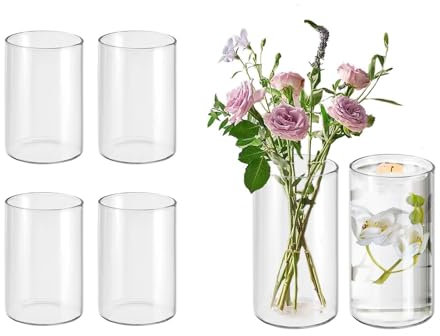 Glass Vase Cylindrical Vase for Desk Decoration, Flower Vase Candle Glass Bottle Pebble Bottle Can Be Used for Party Wedding Banquet Decoration (6, 8.5×15-Straight)