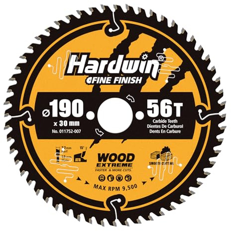 Hardwin Lame Scie Circulaire 190x30mm (56 Dents), pour Bois, Panneaux de Particules, Contreplaqué, Bois Dur, etc. Compatible avec Dewalt, Makita, Bosch