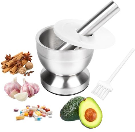 Mortaio con pestello, Piccolo mortaio in acciaio inox per aglio, Pestello e mortaio multiuso antiscivolo per tritare erbe, pillole e spezie da cucina, 250ml