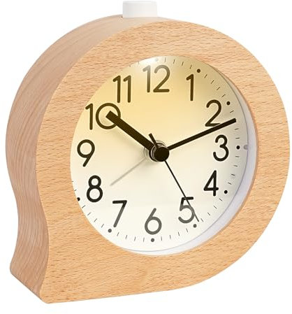 ProChosen Alarm Clock Bedside - no Ticking Bedside Clock Battery Powered with Snooze and Night Light Function,Analogue Clocks for Bedrooms, Table, Home, Kitchen, Travel (Light Wood)