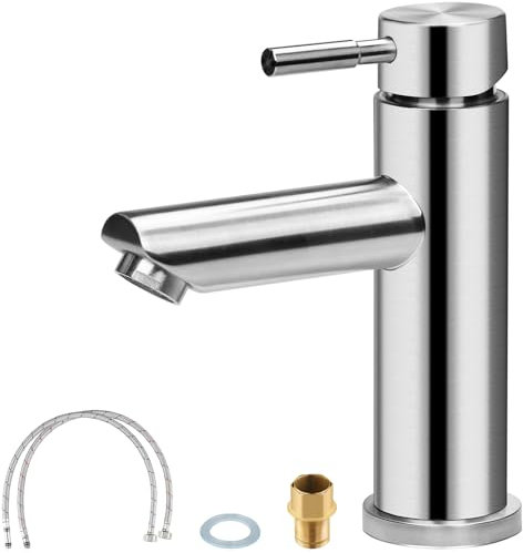 Robinet de Salle de Bain Monocommande - Mitigeur Lavabo Réglable Chaud et Froid en Acier Inoxydable - Cartouche en Céramique