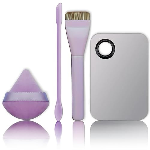 Make-up-Pinsel-Set, flacher Foundation-Pinsel, Blender Schwamm, Gesichtsspatel, Puff & Herzförmige Mischpalette mit Lederetui, komplettes Gesichts-Make-up-Tool-Kit zum Verblenden, Grundieren und
