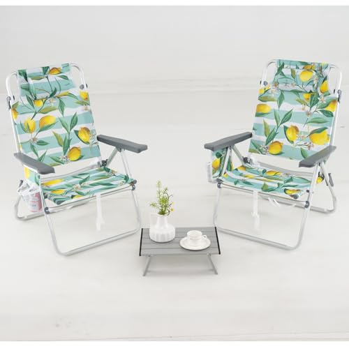GIANTEX Klappstuhl Strandstuhl mit Tisch Set, klappbarer Gartenstuhl Campingstuhl Liegestuhl mit Verstellbarer Rückenlehne, Hochlehner mit Kopfstütze, Balkonstuhl Terrassenstuhl (Modell 2-Grün)
