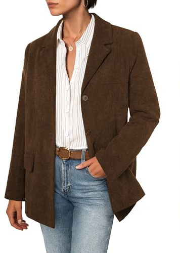 Belle Poque Damen-Winter-Blazer, Cord, Herbst-Revers, lange Ärmel, Boyfriend-Arbeit, Büro, Jacke, Braun, XXL