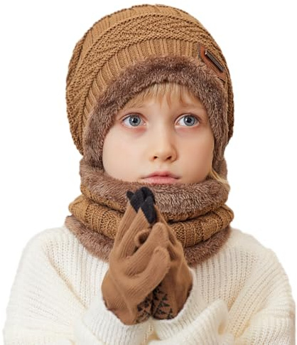 MAZELIKEHOOD Boys Winter Scarf Gloves Hat Set Girls Knit Thick Warm Soft Accessories Sets for Kids for Children 4-10 Years