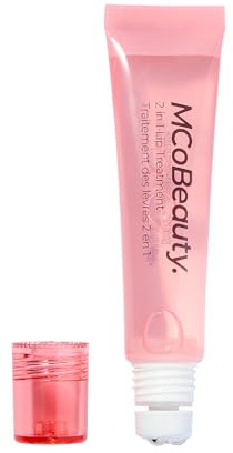 MCoBeauty - Glow and Treat 2-in-1 Lip Treatment - Berry Scent - Moisturising Lip Oil with Squalane and Roller Ball Applicator - Glossy Shine Finish - Holiday Essentials - 10ml
