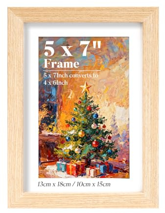 HOUSE DAY 7x5 Photo Frames,100% Solid Wood 5x7 Picture Frame OAK Wooden | Photo Frame with 6x4 Mount Tabletop and Wall Mounting for Family,Landscape,Pet Memorial,Wedding,Pack of 1