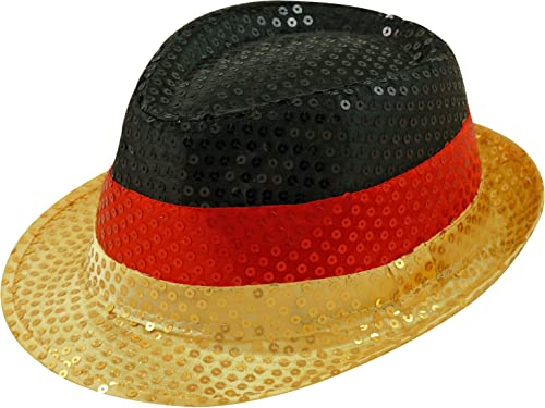 KATJAS DREAMLAND Fan Paillettenhut Deutschland Unisex, 5 Stück, Multicolored, Patriotische Feier, Kostümhut, Hut, Unisex, alle Altersgruppen, Erwachsene, Kinder, Kostümfreunde