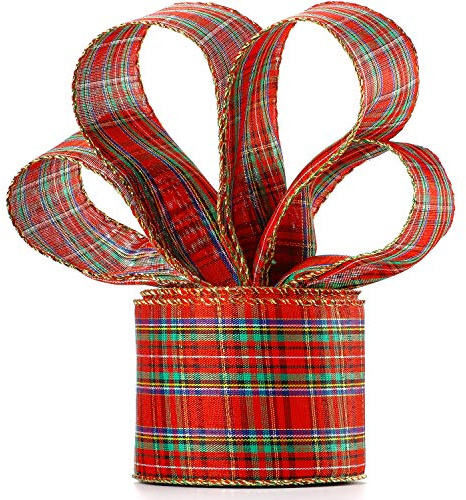 Nastro di tela a quadri natalizi rosso e verde, nastro a quadretti con bobina per confezioni regalo e decorazioni per feste (10 metri di lunghezza