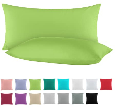 BaSaTex Doppelpack Baumwolle Renforcé Kissenbezug 40x80 cm | Kissenbezüge aus 100% Baumwolle | Kissenhüllen in Grün