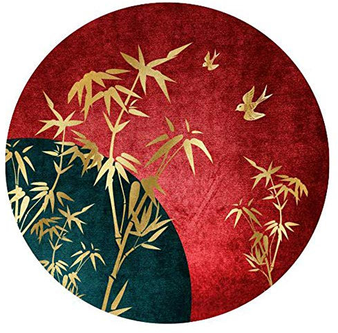 WJW-DT Chinesischer Design-Teppich, runder Teppich für Wohnzimmer Schlafzimmer Küche Patios Garten Picknick Teppiche Rot Schwarz Gold-180cm