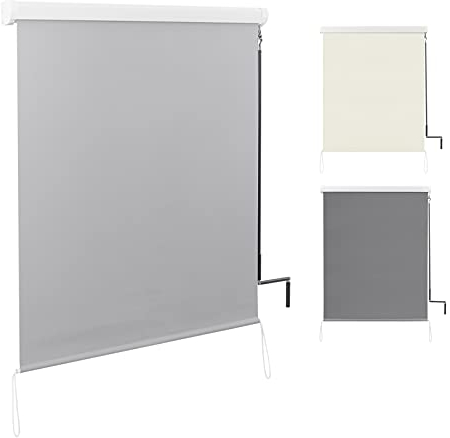 WOLTU Toldo Vertical Exterior, Estor Persiana Enrollable Retráctil con Manivela Manual, Estor para Balcón Terraza Jardín, Pantalla de Privacidad Toldo, Protección Solar UV 140x240 cm Gris