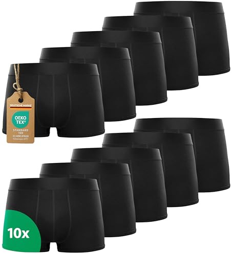Kemes Boxershorts för män, 10-pack bomull, svarta underbyxor, andas, underkläder män, svart, M