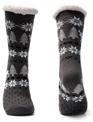 JOMIX Calze Antiscivolo Uomo Felpate Lunghe Imbottite Calzettoni Natalizi Invernali Calzini Termici Pile Calde Calze Termiche Uomo da Casa X010 (Grigio Scuro, 39-46)