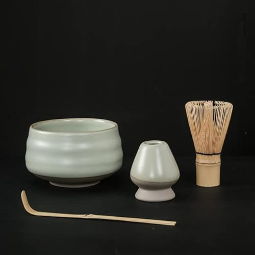 VITAU Set da tè Matcha 4 Pezzi Frusta Scoop Ciotola Matcha in Ceramica Strumenti Tradizionali per la Preparazione del tè Fatti a Mano per Interni Set Regalo di Compleanno