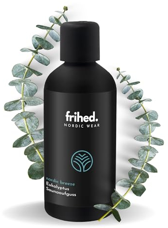 frihed.®, infusione per sauna Nordic Breeze, olio di eucalipto altamente concentrato, rinfrescante, profumo duraturo, bottiglia di vetro da 100 ml, prodotto a Lüneburg