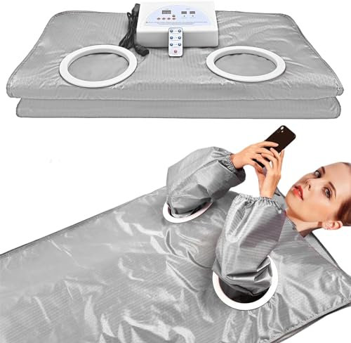 MAHWER Far Infrared Sauna Blanket, Steamer Sauna Blanket Stretchable Hand Sleeve Design, 2 Zones Thermal Sauna Blanket Body Shaper for Weight Loss And Fitness