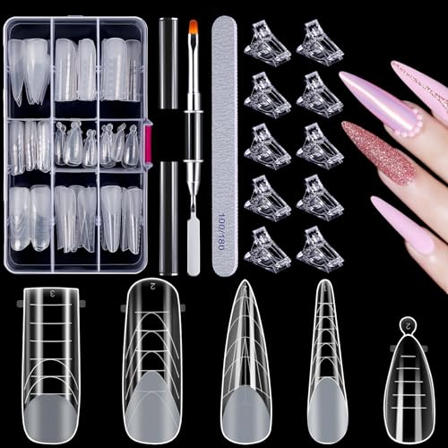 MELLIEX 120 Stücke Dual Nail Forms Set, 5 Formen Dual Tips Nägel Nagelverlängerung Verlängerung Nagel Gel Formen Nagelform Set mit Dual-Ended Nagel Pinsel, Nagelspitzen Clip und Nagelfeile für Polygel