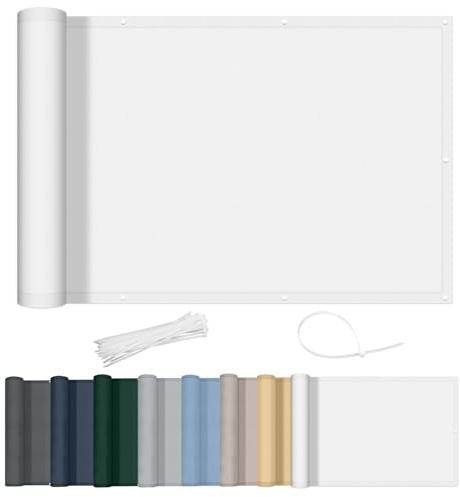 AXT SHADE Balkon Sichtschutz Wetterfest 90x200cm Balkonverkleidung Balkonabdeckung Balkonbespannung Blickdichte Windschutz und UV-Schutz mit Kabelbinder für Balkongeländer-Weiß