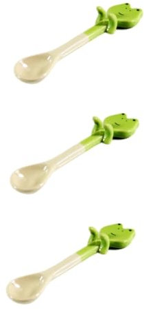 Alipis 3Pcs Green Animal Design Mini Ceramic Coffee Spoons with Hanging Hooks Cute Dessert Spoons for Kids 4.5 Inch Small Teaspoons for Bowls and Cups