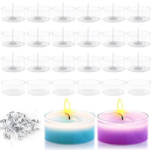 Contenitori Trasparenti Per Candele 50Pcs Vasetti Per Candele 38x18 mm Con Stoppini Contenitore Per Candele Portacandele Forma Di rotonda Per Tealight Per Matrimoni Feste e Decorazioni Da Tavolo