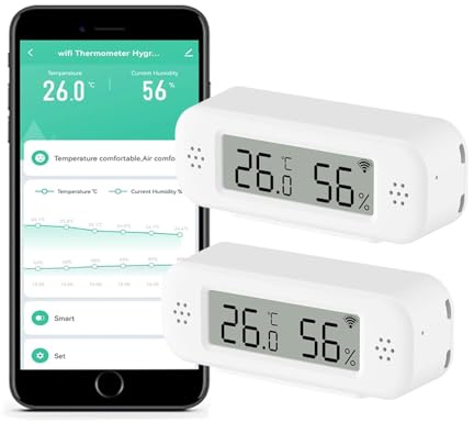 Thermomètre Hygromètre Numérique Smart, Capteur de Température et d’Humidité WiFi pour Usage Domestique, Moniteur d’Humidité avec Surveillance par App, Exportation de Données, Compatible Alexa. 2PCS