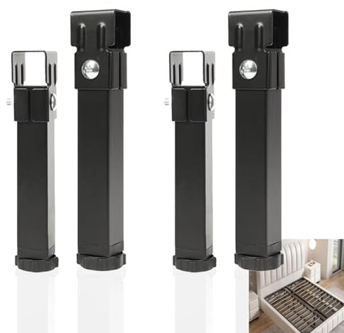 Justerbar sängram stödben ersättningsstag fötter för sängram uppsättning av 4 ben för lamellsäng svart 10 cm (3,9 tum) kvadratfot kompatibel med olika sängramar