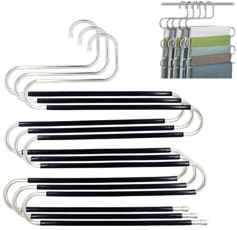 3 Pack Trouser Hangers, Hanger Space Saving S-Type Clothes Pants Closet Organizer Non-Slip for for Pants, Trousers, Towels, Jeans & Scarves