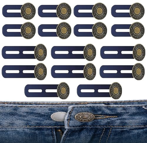 LMOGWL 16 piezas Botones de extensión para cinturas de pantalones,botones metálicos elásticos para pantalones,botones de extensión ajustables unisex,aptos para vaqueros y faldas (8 largos,8 cortos)