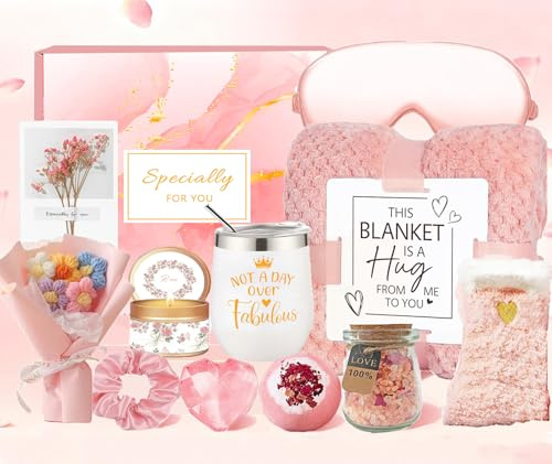 LSGXZS Birthday Gifts for Women Self Care Package Get Well Soon Gift Baskets,Thinking of You Sympathy Spa Gift Set w/Crochet Flower Bouquet,Unique for Mum Wife Women Her Girlfriend