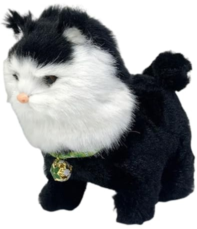 MagiDeal Jouet pour chat qui marche, simulation d'animal de compagnie électronique, animal en peluche doux et adorable, cadeau d'anniversaire, Noir