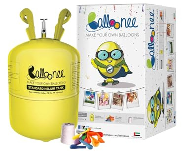 Balloonee Standard Disposable Helium Party Kit, Helium Tank for Balloons At Home, 7.5 Cu Ft Helium Balloon Pump Kit with 30 Assorted Latex Balloons, Helium Tank