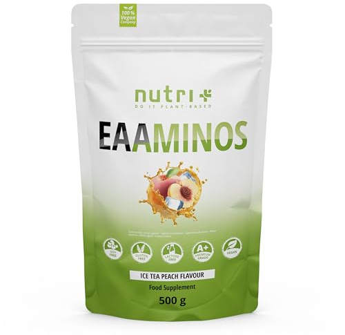EAA in Polvere Vegan 500g Ice-Tea Peach - DOSAGGIO MASSIMO - tutti gli Aminoacidi Essenziali - Gusto Té Freddo Pesca EAAs - Amminoacidi Essenziali in Polvere