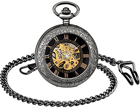 SUPBRO Damen Herren Taschenuhr Retro Zahnrad Mechanische Kettenuhr Uhr Steampunk Automatik Pocket Watch mit Halskette Pullover Kette