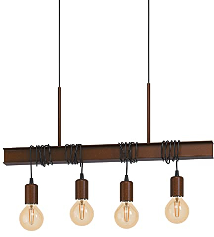 EGLO Pendelleuchte Townshend 4, 4 flammige Hängelampe Vintage, Industrial, Hängeleuchte aus Metall, Esstischlampe in Antik-Braun, Wohnzimmerlampe hängend mit E27 Fassung