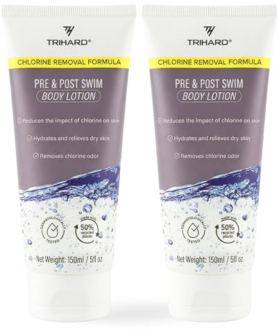 TRIHARD Chlorine Defense Body Lotion for Swimmers, Protects and Hydrates Sensitive Skin from Pool and Ocean, Pre and Post Swim Chlorine Protection from Hard Water and Chemicals (Pack of 2)
