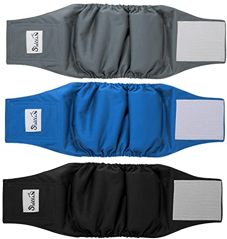 SlowTon Hundewindeln für Rüden, 3 Stück waschbare Wiederverwendbare Rüdenwindel Höschen für Hunde Läufigkeit und Inkontinenz, hoch saugfähige Rüdenbinde mit starkem und flexiblem Befestigungsmittel