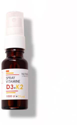 Vitamine D3 K2 (MK7) - 1000 UI Vitamine D3 & 75 µg Vitamine K2 - Immunité & Capital Osseux - Dès 3 Ans - Sans Lactose, Sans Gluten, Sans Sucres Ajoutés - Spray 15 ml - Fabriqué en France - Nutrivie
