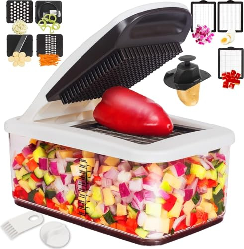 RüK 10-in-1 Pro Gemüseschneider Zwiebelschneider, Mandoline Gemüsehobel, Zerkleinerer, Obstschneider - Vegetable Chopper, ABS