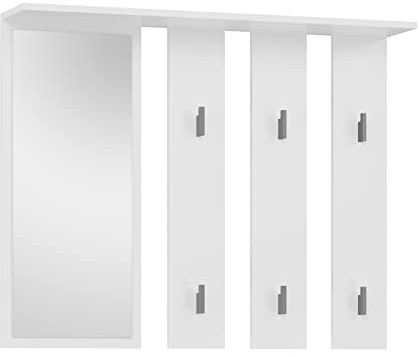 CDF Pannello appendiabiti Parma | Colore: bianco | Spazio per vestiti, cappotti, giacche | Ideale per ingresso, corridoio, studio, ufficio | Ganci stabili | Ripiano per piccoli oggetti